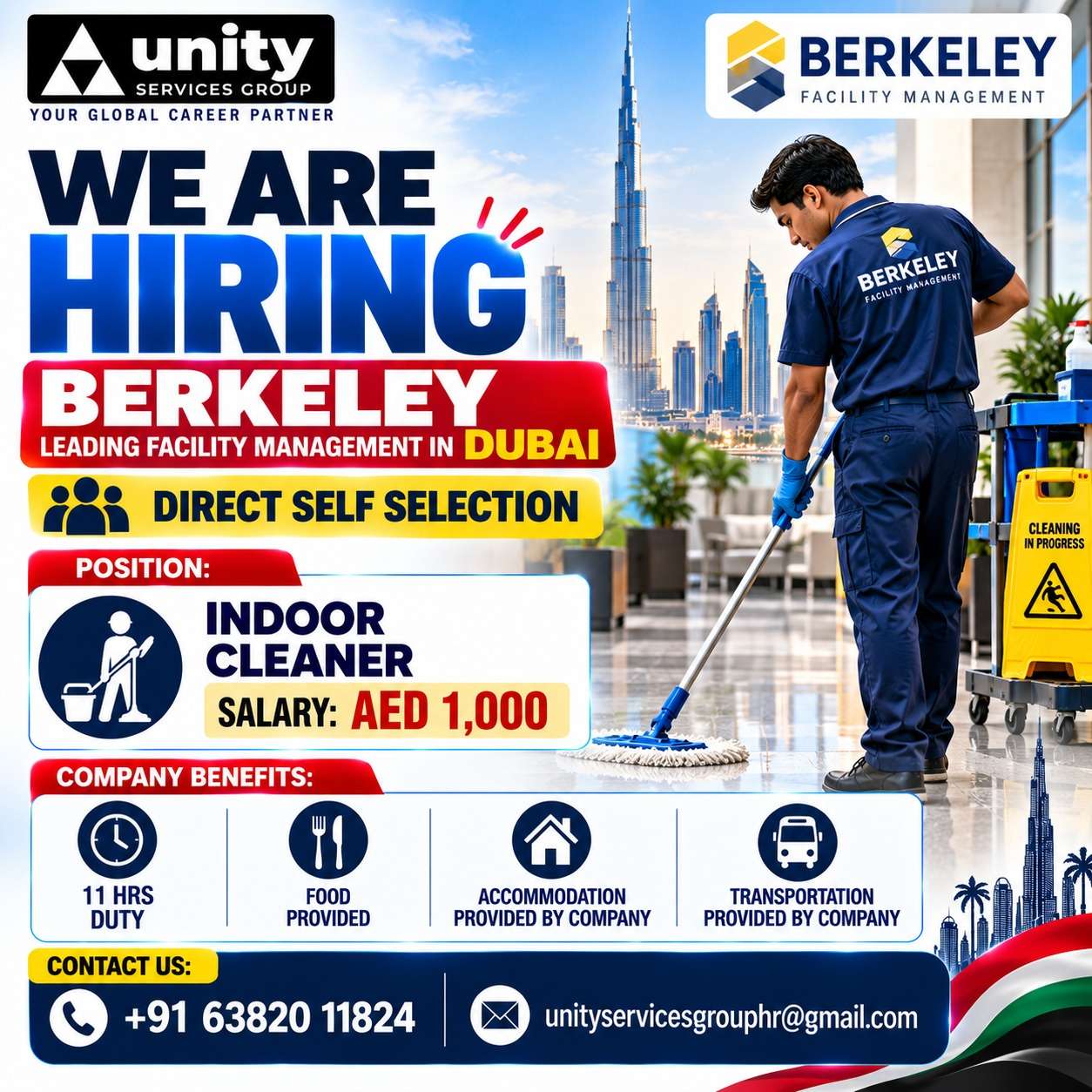 Dubai Indoor Cleaner Jobs 2026 | Berkeley Facility Management
