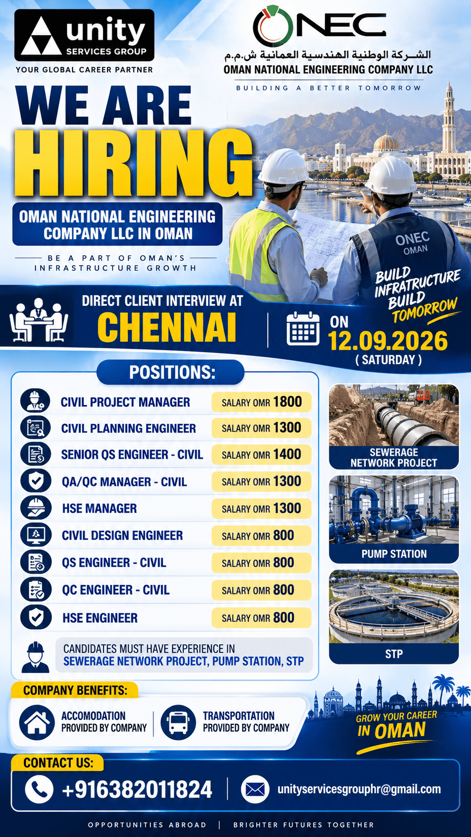 WE ARE HIRING FOR OMAN NATIONAL ENGINEERING COMPANY LLC IN OMAN