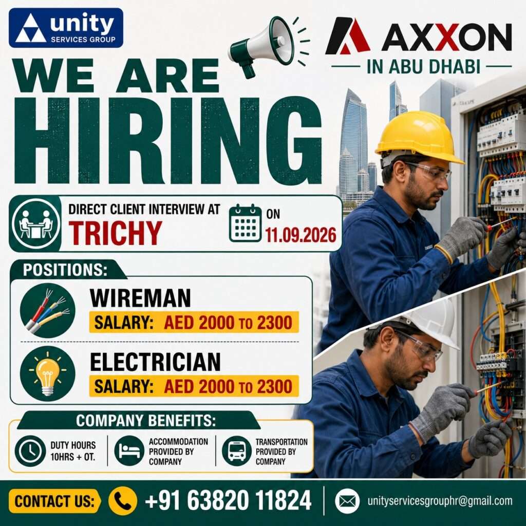 Electrician Jobs in Abu Dhabi | Trichy Interview 2026