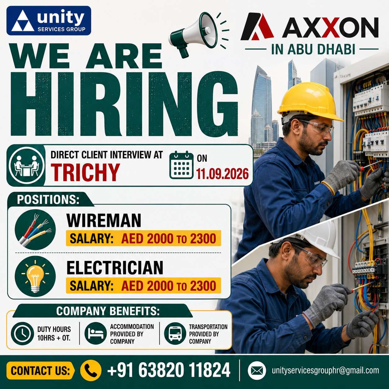 Electrician Jobs in Abu Dhabi | Trichy Interview 2026