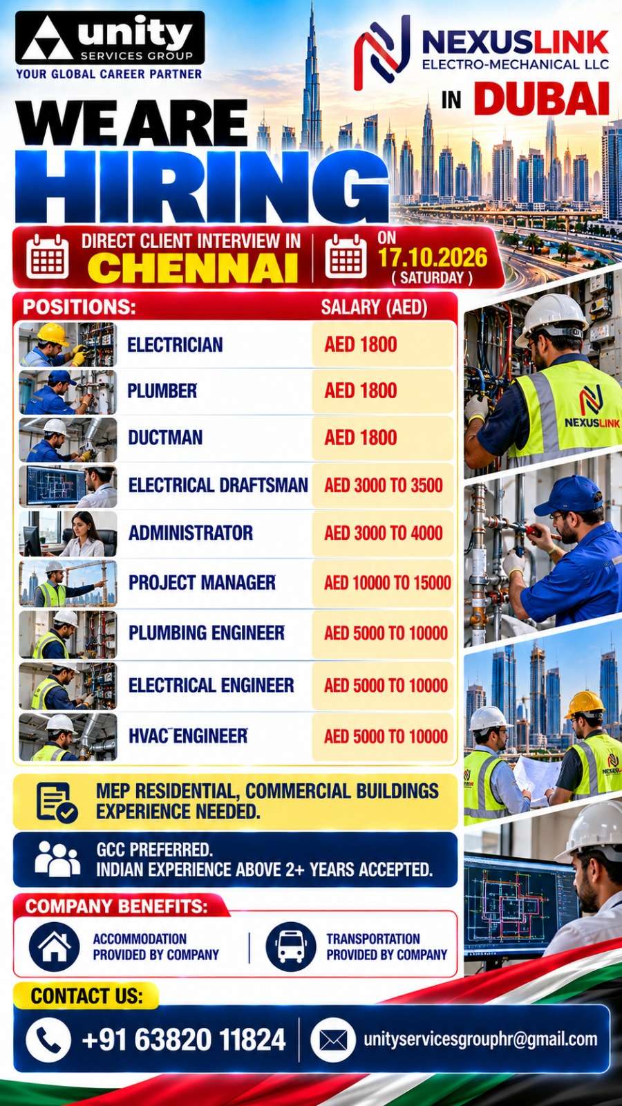 Dubai MEP Jobs 2026 – Direct Interview
