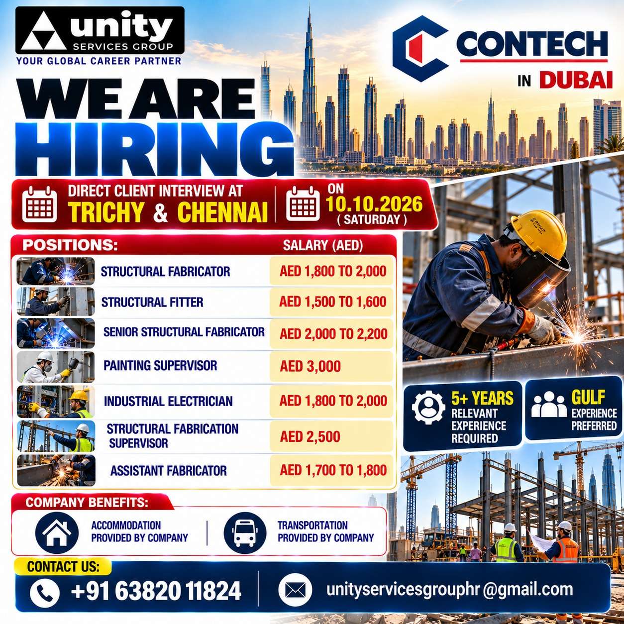 Contech Dubai Jobs 2026 – Direct Client Interview in Trichy & Chennai